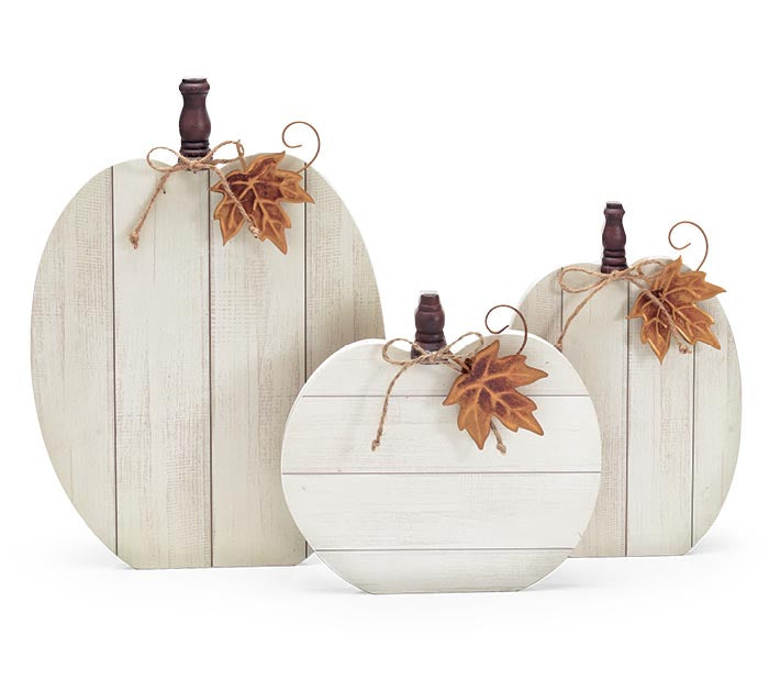 Slat Wood Pumpkin Set - Rustic Cream