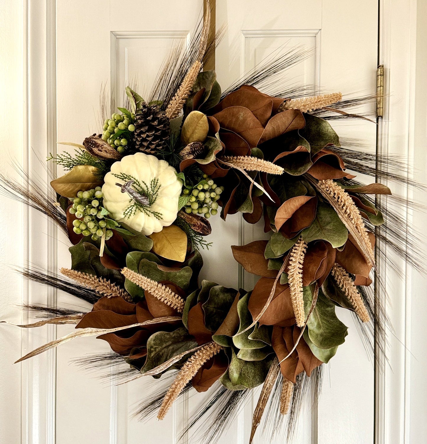 Fall Dried Magnolia and Blackbeard Wheat Wreath