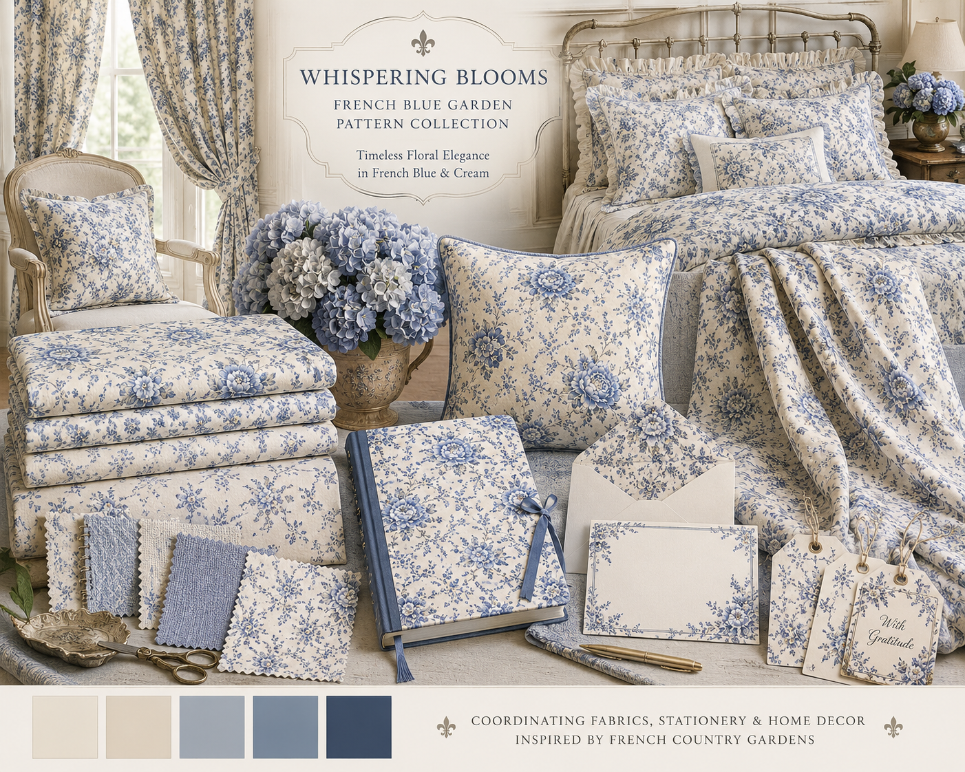 Whispering Blooms:  French Blue Garden Pattern, By KD Graham - Digital Download
