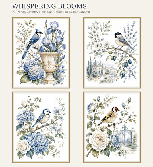 Whispering Blooms:  French Country Garden Bird Collection, by KD Graham - Digital Download